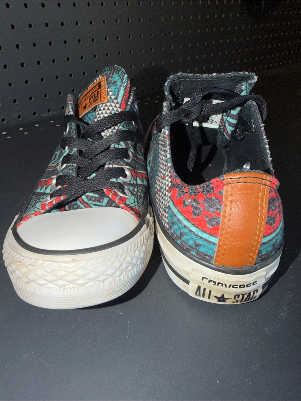 Converse Low Top Sneakers with Teal and Red Tribal Print Ladies size 7